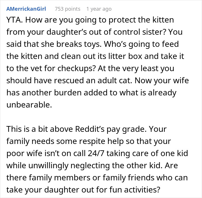 Dad Done Seeing Elder Daughter Suffer Over Her Disabled Sister, Gets Her A Kitten, Drama Ensues
