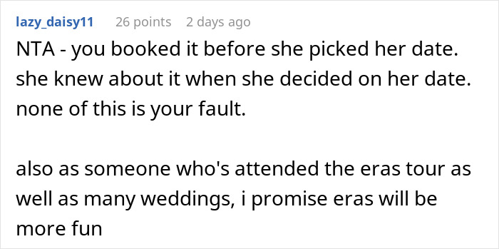 "AITA For Choosing A Concert Over My Best Friend's Wedding?" "AITA For Choosing A Concert Over My Best Friend's Wedding?"