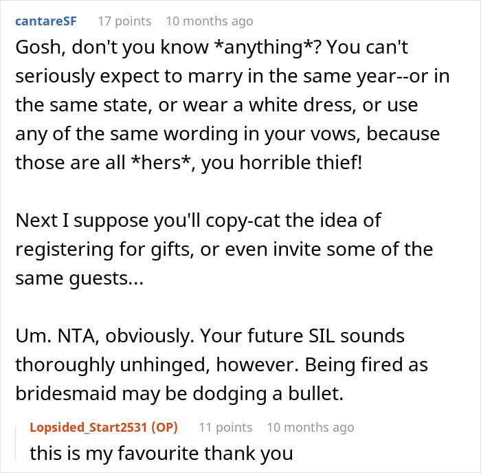Woman Is Confused After Bridezilla Forbids Her From Getting Married During Her “Wedding Year” Woman Is Confused After Bridezilla Forbids Her From Getting Married During Her “Wedding Year”