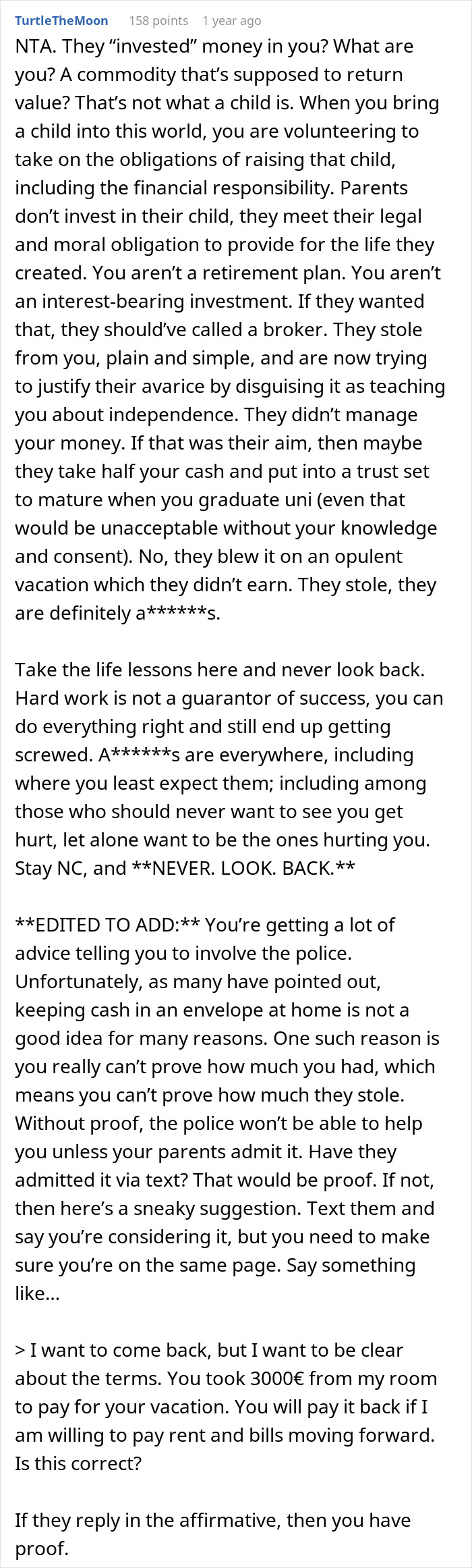 Teen Takes Refuge With GF After Parents Steal $3K From His Savings To Pay For Lavish Getaway Teen Takes Refuge With GF After Parents Steal $3K From His Savings To Pay For Lavish Getaway