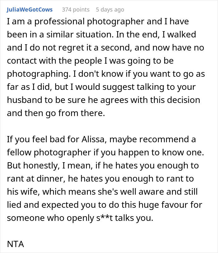 Photographer Wants To Cancel SIL's Engagement Shoot After Learning The Couple Hates Her Photographer Wants To Cancel SIL's Engagement Shoot After Learning The Couple Hates Her