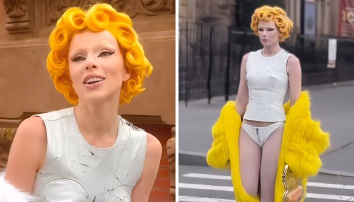 Julia Fox Ditches Pants And Rocks Mac and Cheese Hair Color In New Velveeta-Inspired Look