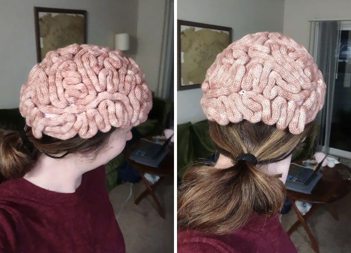 I Finally Finished My Brain Hat. I Knitted It Through My Neurology And Behavioral Health Courses