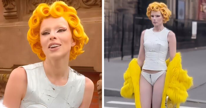 Julia Fox Ditches Pants And Rocks Mac and Cheese Hair Color In New Velveeta-Inspired Look