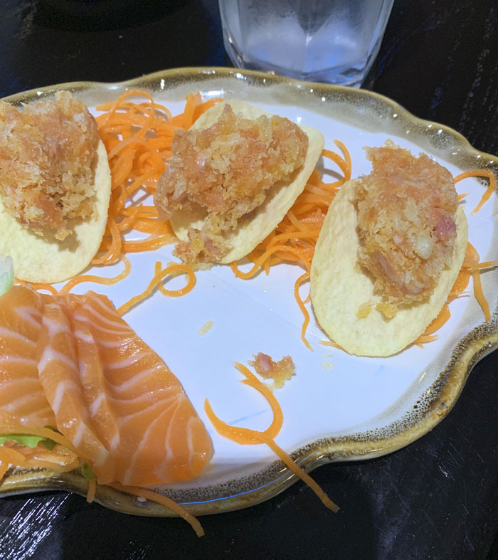 Ordered Crispy Spicy Salmon At A Sushi Restaurant. Got Spicy Salmon On Pringles Chips