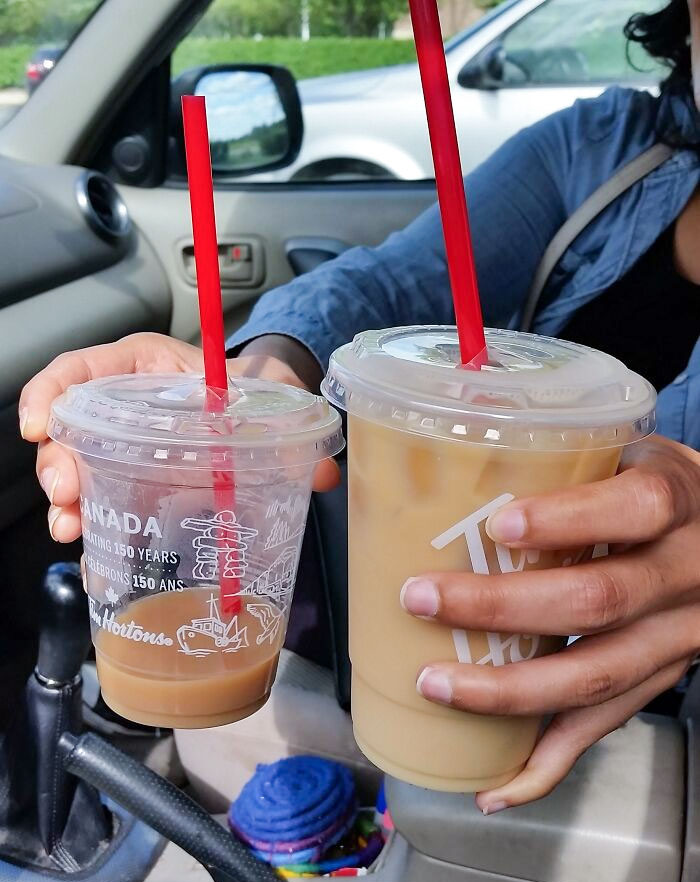 Got A Small Iced Coffee From Tim Hortons In Canada, Then Crossed Into The United States And Placed The Same Order