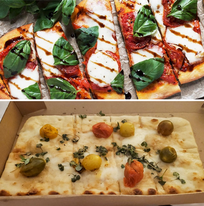 Picture Of The Flatbread Pizza On The Online Menu vs. What Was Delivered. Room Service In An Expensive Chicago Hotel