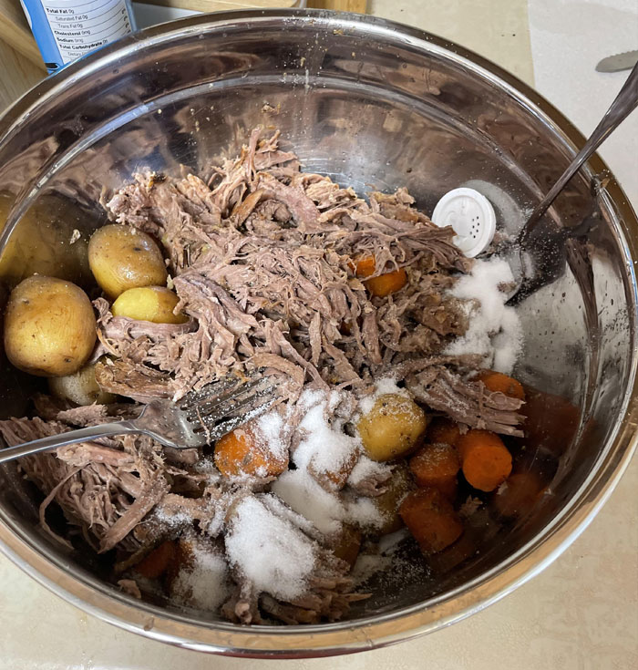 I Was Making My First Ever Roast Out Of The Crockpot My Girlfriend And I Have. After Shredding The Meat I Was So Proud Adding Salt Until This Happened