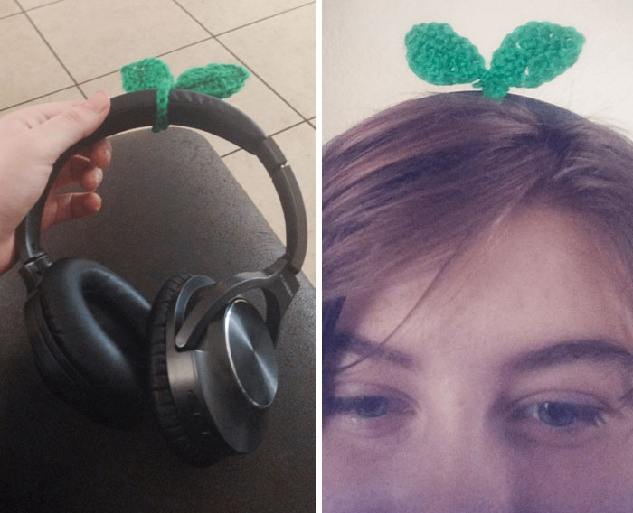 My Mom Has Been Getting Into Crochet And She Put Some Leaves On My Headphones