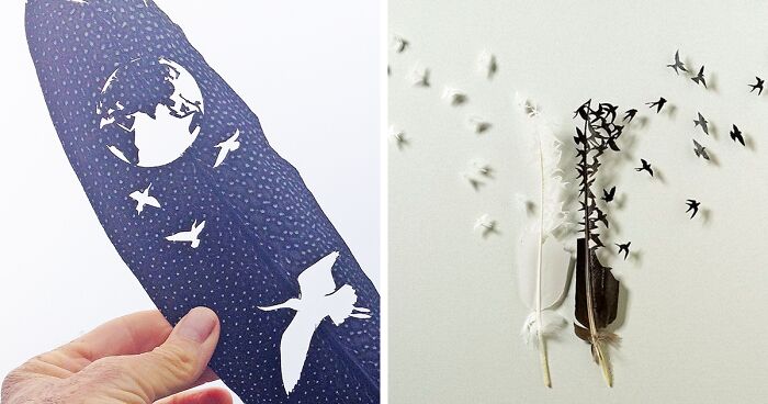 45 Delicate Artworks Made From Hard-Carving Feathers By This Artist (New Pics)
