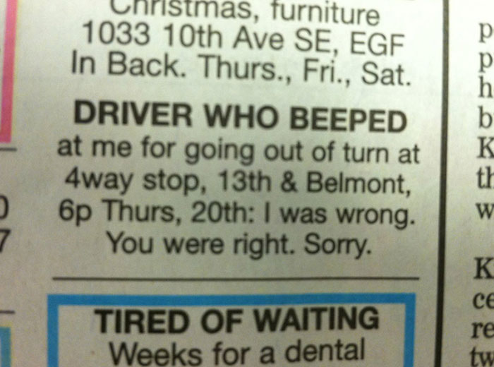 Apology To The Driver Who Beeped