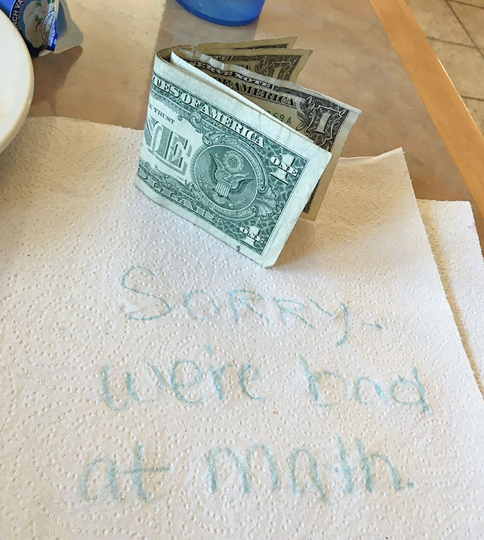 My Husband Paid For Breakfast With A Debit Card, Then Realized He Under-Tipped. We Left Some Extra Cash And A Note For Our Server Apologizing For The Oversight