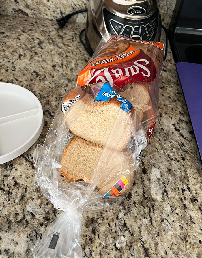 This Is How My Husband Opens The Bread If I Don't Get To It First. Just Rips A Hole In The Bag And Leaves It Open Like This