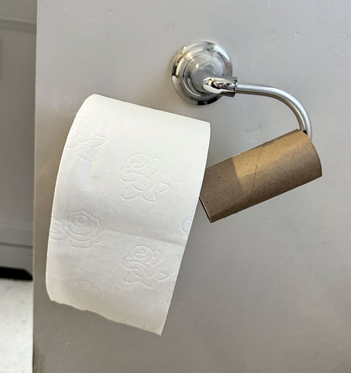 My Fiance Never Changes The Toilet Paper When He Finishes The Roll, So I Decided To Do The Same This Time. This Is What I Saw When I Went To The Bathroom The Next Time