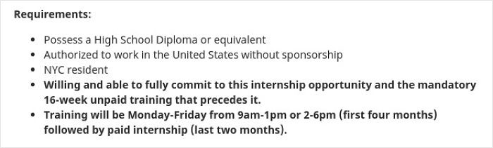 It Job Listing Requires 4 Months Of Unpaid Training For A 2 Month Internship