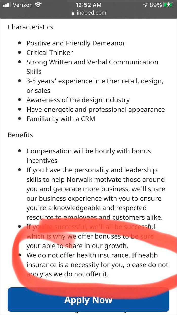 This S**t Job Posting Is Actually Implying That Health Insurance Is Not A Necessity For Some People. Oh, To Be Impervious To All Health Concerns…
