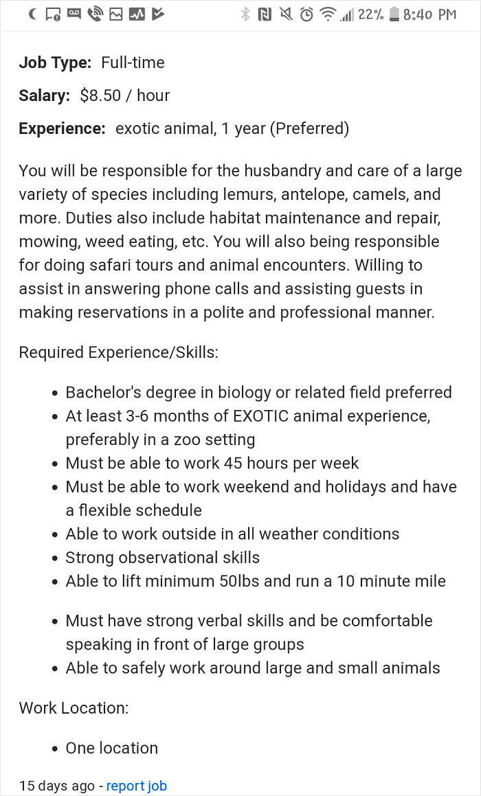 An Employer With An Insane List Of Requirements For A Strenuous And Dangerous Job... That Only Pays $8.50 An Hour