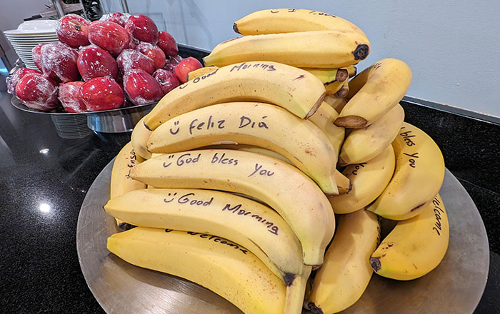 Hotel con mensajes en los plátanos