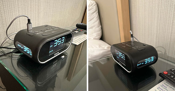 This Hotel Alarm Clock Shows The Time On 3 Sides