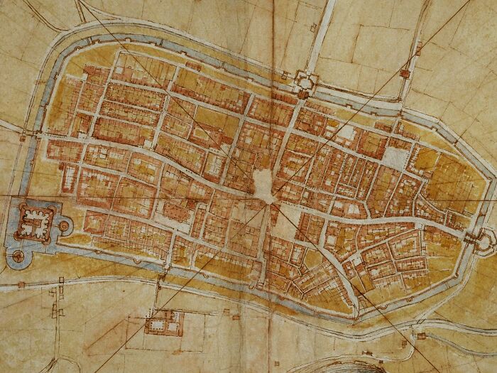 Leonardo Da Vinci Made A Satellite View Of Map Of An Italian City In 1502 By Using Rulers And Protractors To Measure The Angles Of Roads