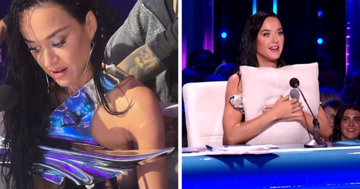 “Ratings, Here We Come”: Katy Perry Holds Pillow And Hides Under Desk During Wardrobe Malfunction On Live Show