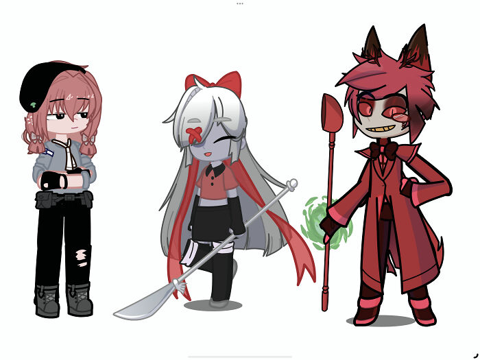 Left To Right: My Main Oc (Name Not Decided Yet), Vaggie From Hh And Alastor From Hh!