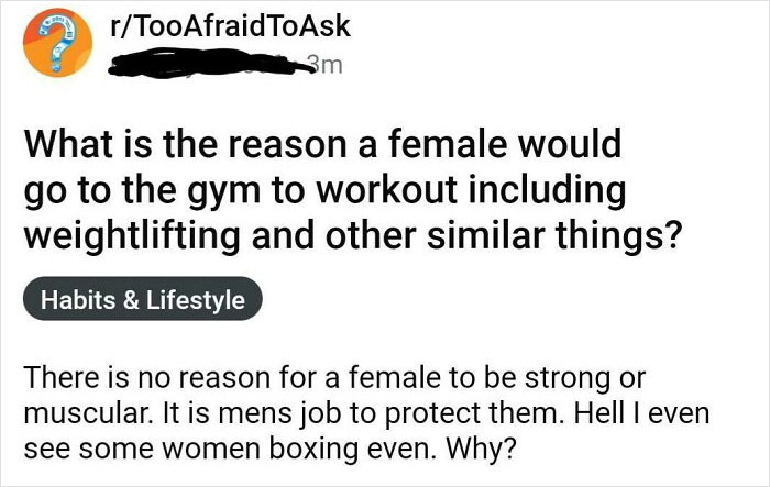 Females Don't Need The Gym, They Have Men To Protect Them. Didn't You Know?