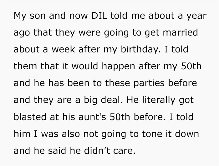 Mom Warns Son Her Birthday Party Is Going To Upstage His Wedding But He Doesn't Care, Regrets It Mom Warns Son Her Birthday Party Is Going To Upstage His Wedding But He Doesn't Care, Regrets It