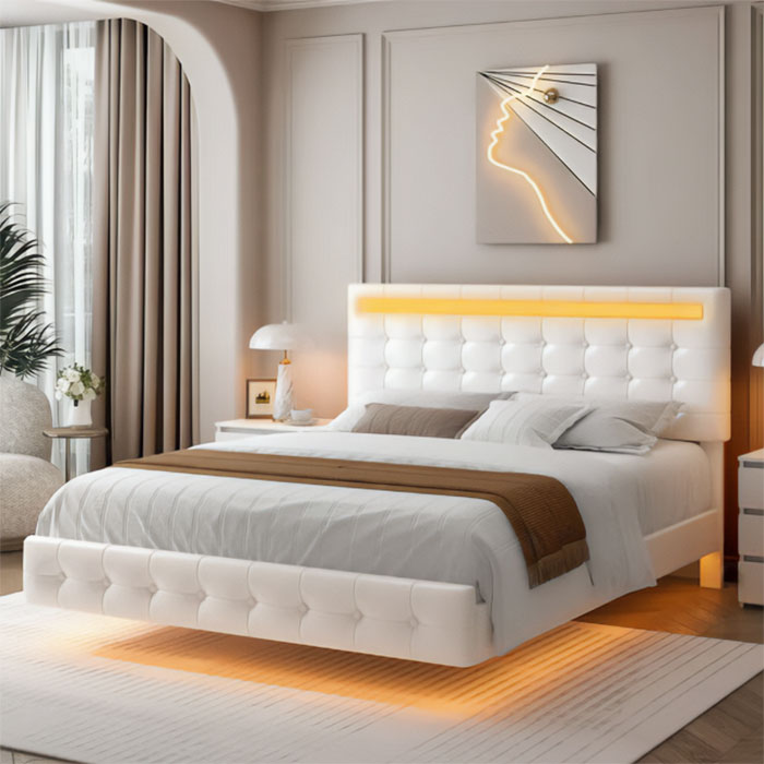 Elevate Your Sleep Experience With The Regal Queen Floating Bed With Lights