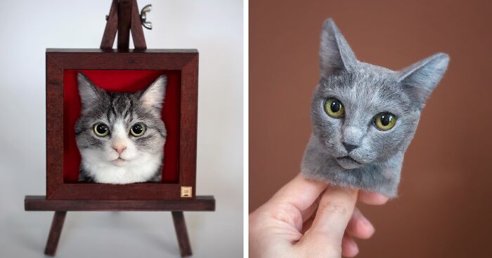 This Japanese Artist Crafts Hyper-Realistic 3D Cat Portraits From Felted Wool (22 New Pics)