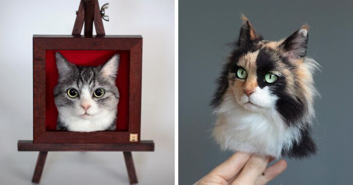 This Japanese Artist Crafts Hyper-Realistic 3D Cat Portraits From Felted Wool (22 New Pics)