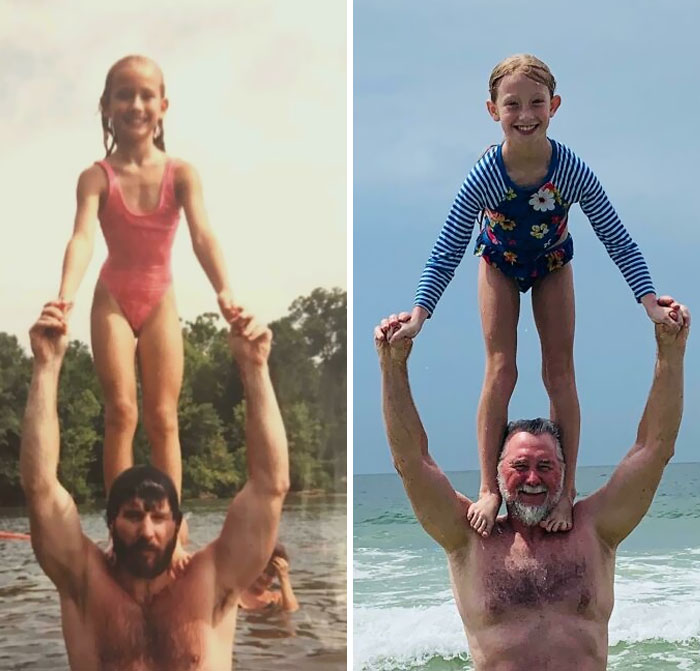 Throwback Of My Father-In-Law And Sister-In-Law In 1990, And Then Father-In-Law And Niece Today
