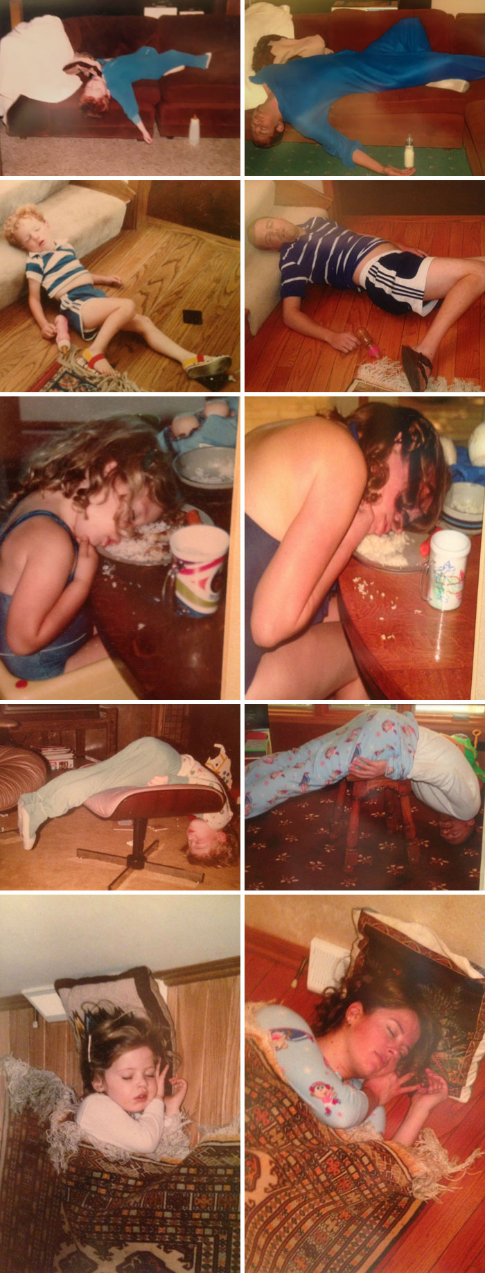 My Parents Took Pictures Of Us Asleep In Weird Positions When We Were Kids. We Recreated The Photos As Adults, But Just Look Like A Bunch Of Drunks