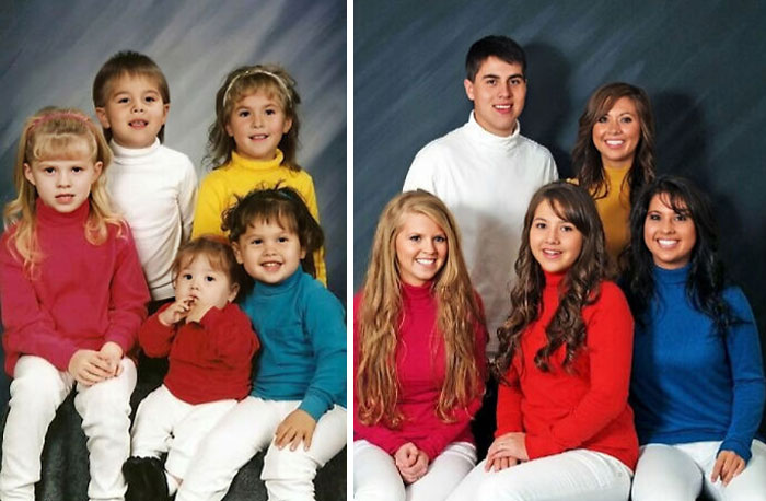 Thanks Mom For Dressing Us In The Most Oddly Colored Turtlenecks You Could Find. Recreating This For Your And Dad's Anniversary Wasn't Hard At All