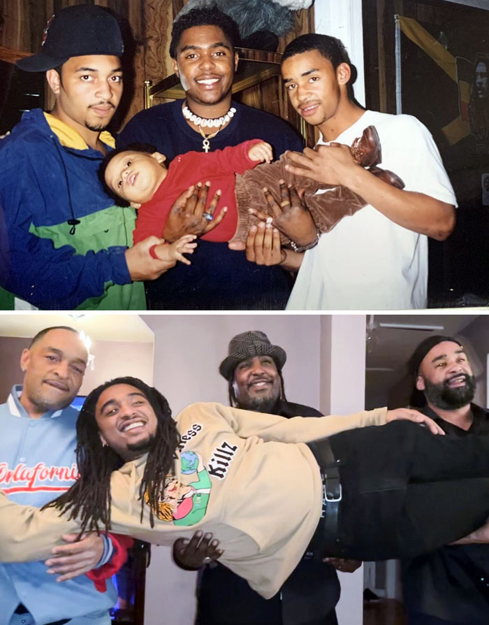 25 Years Apart. My Dad And Uncles Holding Me