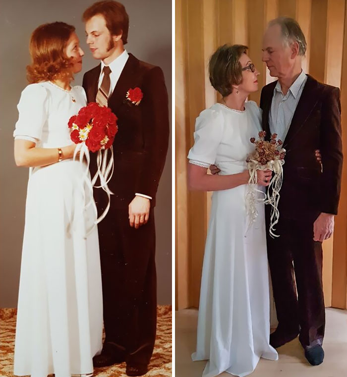 My Parents' 40th Wedding Anniversary, Wearing The Same Dress, Suit And Flowers As They Did 40 Years Ago