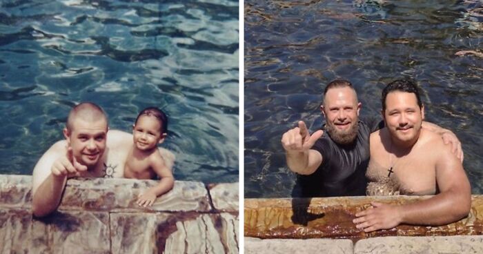 60 Times People Recreated Their Old Family Photos, And They Were Spot On (New Pics)