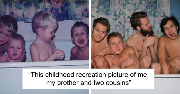 60 Times People Recreated Their Old Family Photos, And They Were Spot On (New Pics)