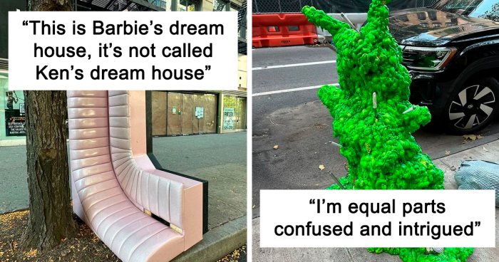 A collage showing successful curb shopping finds alongside humorous images of curb shopping fails.