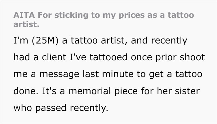 Artist Faces Dilemma After Client Refuses To Compromise On Her Overpriced Memorial Tattoo