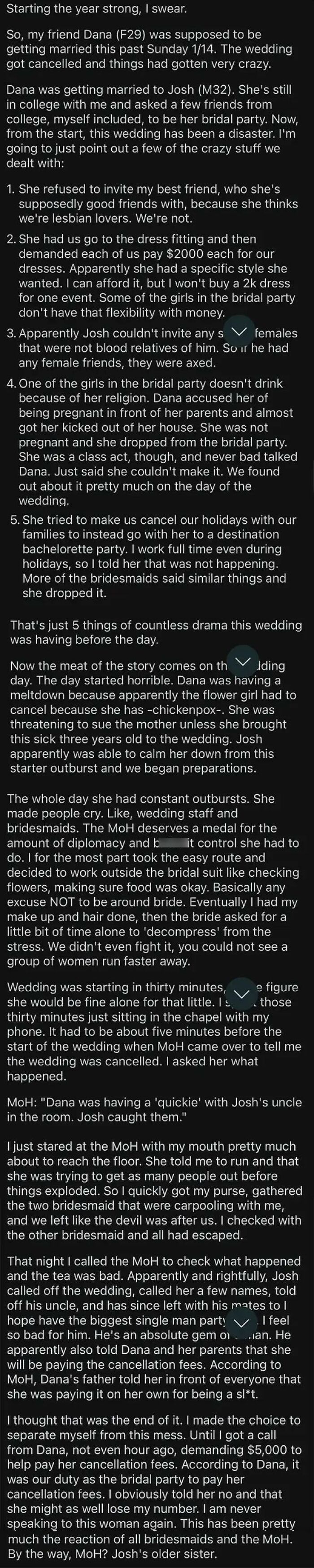 Bridezilla Ruins Her Own Wedding. Demands Bridal Party Pay Her Cancelled Wedding