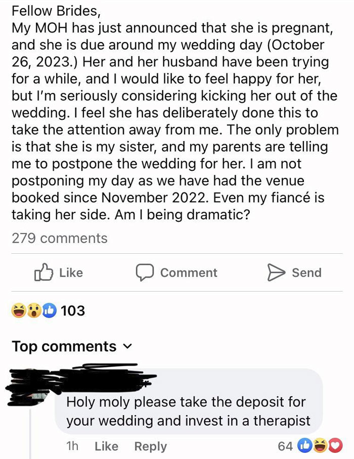 Bride's Sister Obviously Got Pregnant On Purpose To Ruin The Wedding