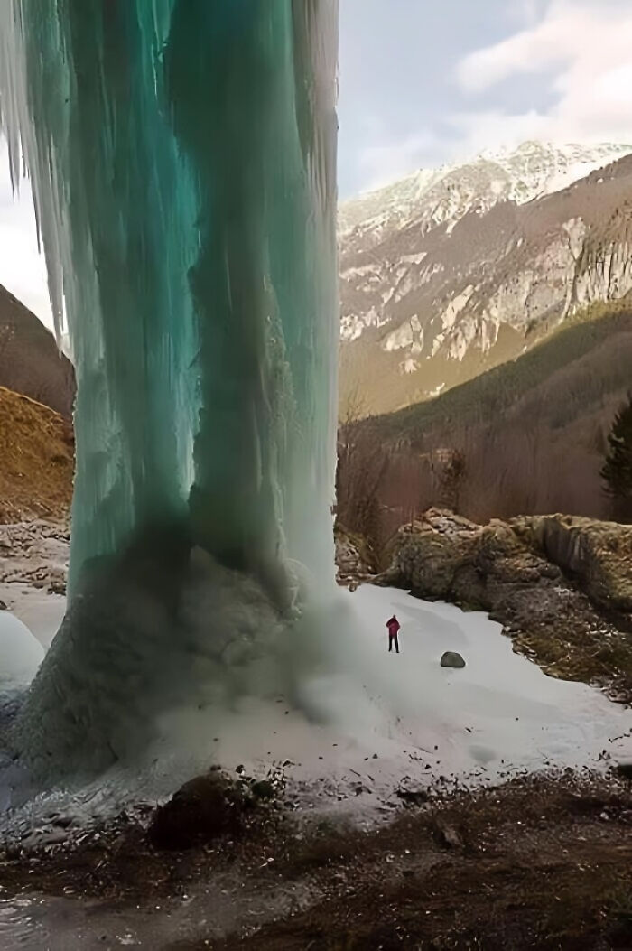 Amazing Frozen Waterfall In The Alps, South Tyrol, Italy