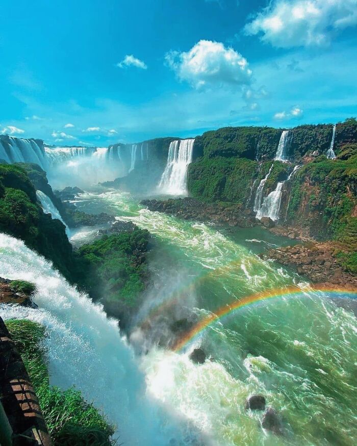 Iguazu Falls, A Breathtaking Waterfall System, Straddles The Border Of Argentina And Brazil