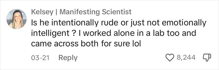 Coworker Doesn't Get The Hint So Woman Lies To Him About Not Wanting Kids To Make Him Leave Her Lab Coworker Doesn't Get The Hint So Woman Lies To Him About Not Wanting Kids To Make Him Leave Her Lab