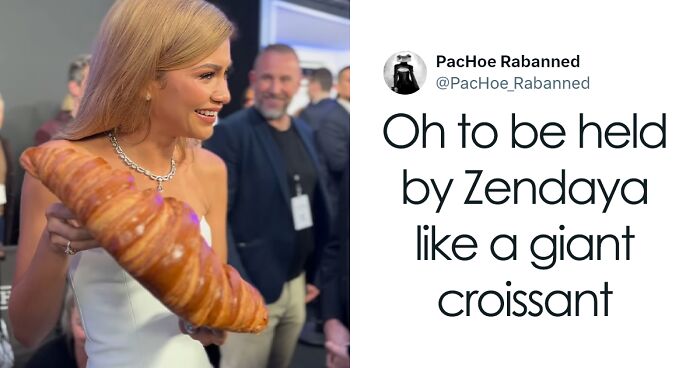 Zendaya Effortlessly Poses With The Giant Croissant She Received As A Gift At Paris Premiere