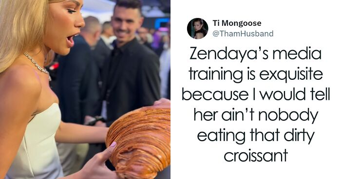Zendaya Effortlessly Poses With The Giant Croissant She Received As A Gift At Paris Premiere