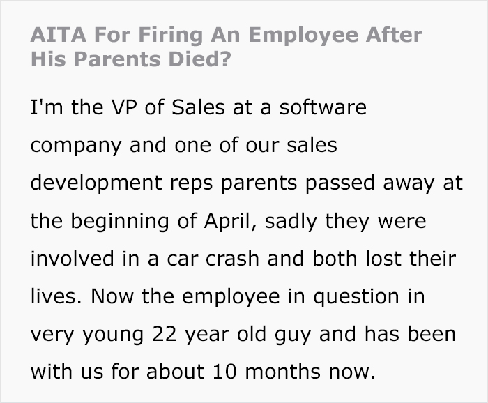 Manager Thinks They’re Justified In Firing Grieving Worker For Underperforming, Regrets It Manager Thinks They’re Justified In Firing Grieving Worker For Underperforming, Regrets It