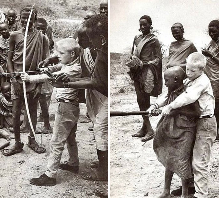 Two Boys Show Each Other Different Skills, Kenya, 1962. 9-Year-Old Kevin From New York Had Come To Kenya To Join His Stepfather As Guest Of A Maasai Tribe, Where He And The Chief’s Son Dionni Became Close Companions