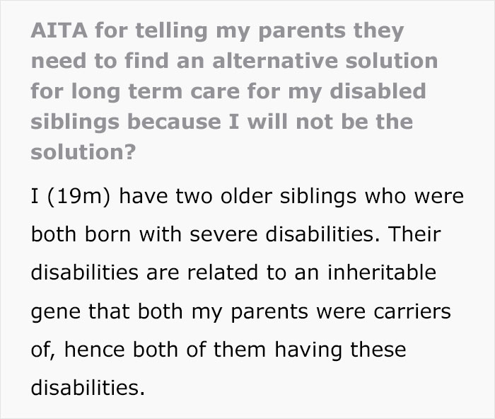 Son Infuriates Parents By Telling Them He Won't Be A Carer For His Two Disabled Siblings